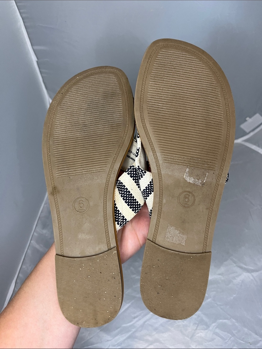 A New Day Knotted Black & Creme Textile Upper Slide Sandals - Size 6 - Picture 6 of 7
